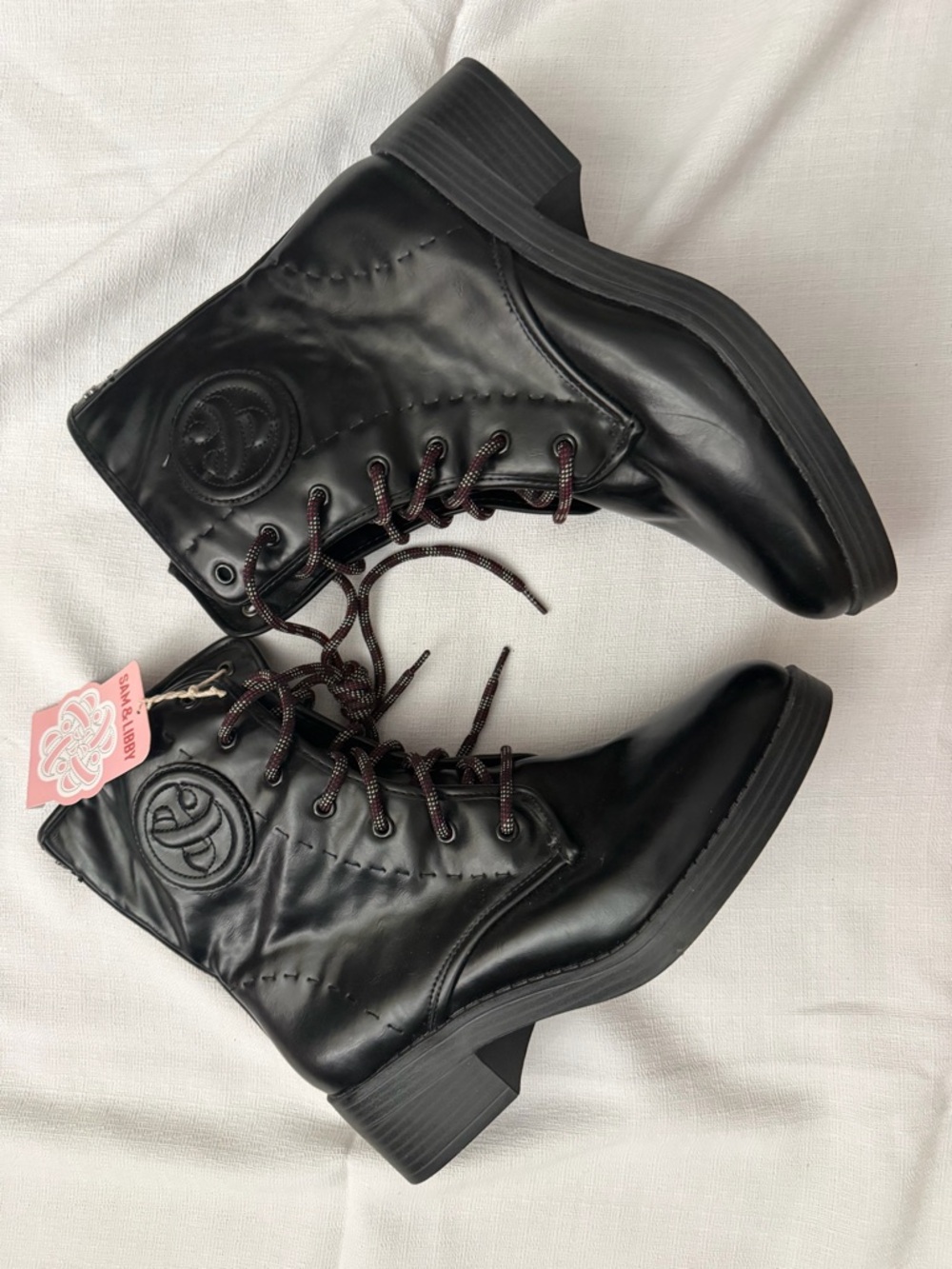 Sam & Libby Edelman Women’s sz 10 Melanie Black Combat Boots Gothic Stitched